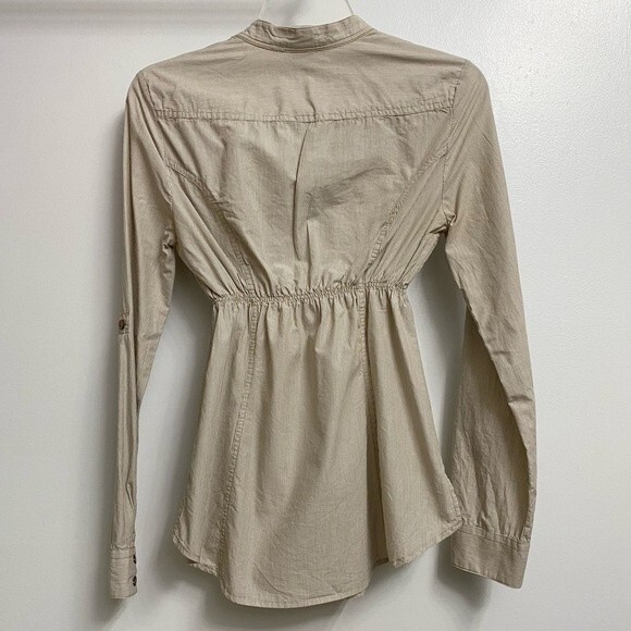 VTG NWOT Zara Button Front Elastic Waist Shirt Size S Tan Stripes Long Sleeves - Picture 7 of 11